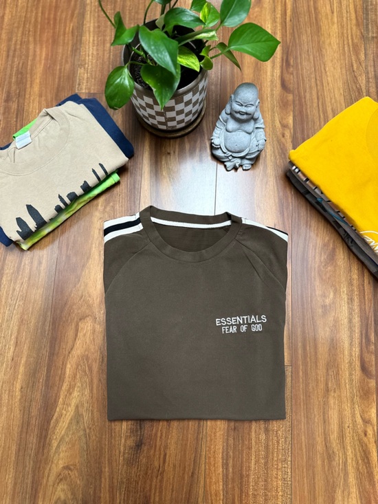 Fear of God Other - Fear of God Essentials Brown Short Sleeve Tee with Contrast Stripes
